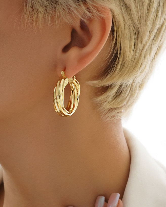 گوشواره زنانه حلقه ای طرح طلا نانو رنگ ثابت