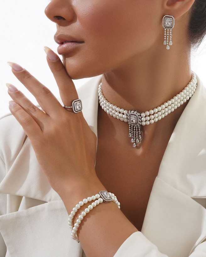 سرویس جواهری توکه مرواریدی با نگین های زیرکونیم