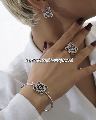 ست بنگل، انگشتر و گوشواره مسترکوالیتی لوئِوه با آبکاری رادیوم و نگینهای زیرکونیا