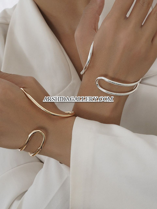 بنگل زنانه مینیمال با آبکاری طلا 18 عیار و نقره