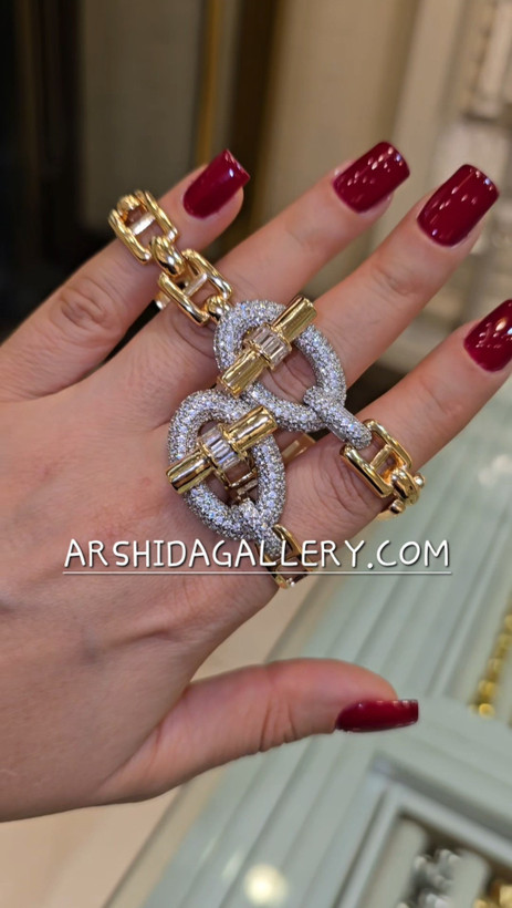 ست زنانه دستبند و انگشتر هرمس با آبکاری طلا 18 عیار و رادیوم، نگینهای زیرکونیا
