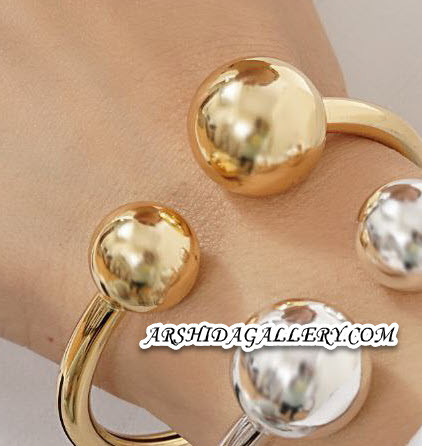 بنگل زنانه مینیمال گوی با آبکاری طلا 18 عیار و نقره، ضد حساسیت و رنگ ثابت