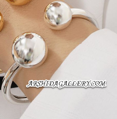 بنگل زنانه مینیمال گوی با آبکاری طلا 18 عیار و نقره، ضد حساسیت و رنگ ثابت