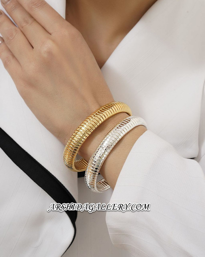 دستبند زنانه نیمه کشی با آبکاری طلا 18 عیار و نقره، ضد حساسیت و رنگ ثابت