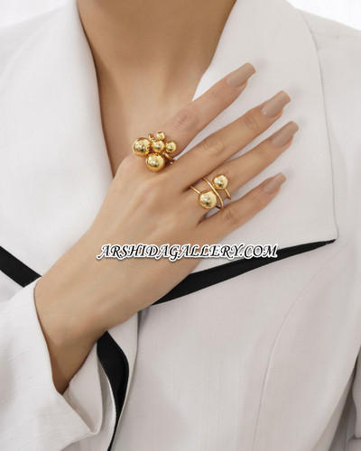 انگشتر زنانه گوی با آبکاری طلای ۱۸ عیار، فری سایز و رنگ ثابت