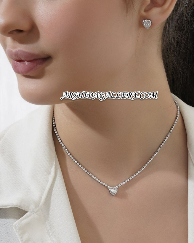 نیم ست طرح جواهر قلبی با نگینهای زیرکونیا مخراجی شده و آبکاری رادیوم