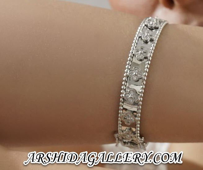 دستبند زنانه آینهای ونکلیف با آبکاری طلا و رادیوم و قفل ضامندار خاص