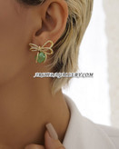 گوشواره طرح جواهر گره پاپیونی با سنگهای رنگی و نگین های زیرکونیا آبکاری طلای ۱۸ عیار