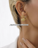 گوشواره طرح جواهر گره پاپیونی با سنگهای رنگی و نگین های زیرکونیا آبکاری طلای ۱۸ عیار