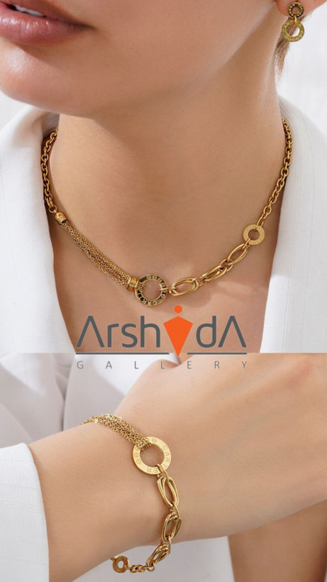 ست زنانه دستبند، گردنبند و گوشواره کارتیر آبکاری طلای 18 عیار رنگ ثابت کپی