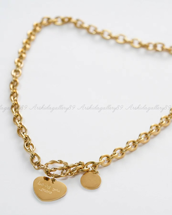 ست گردنبند و دستبند زنانه تیفانی با پلاک قلب و قفل T آبکاری طلا ۱۸ عیار