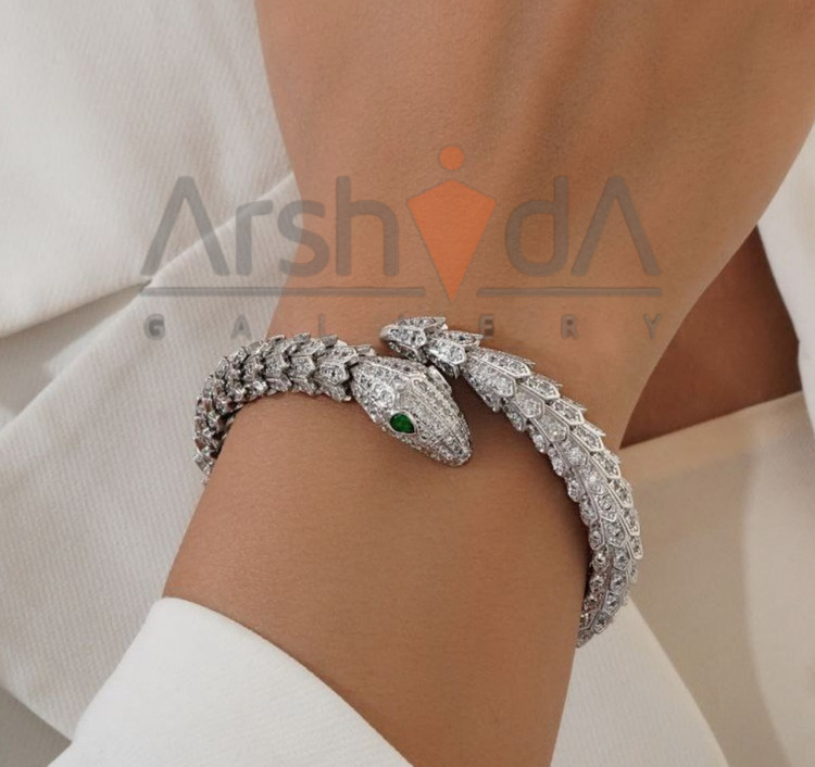 ست زنانه دستبند و انگشتر مار بولگاری با آبکاری رادیوم