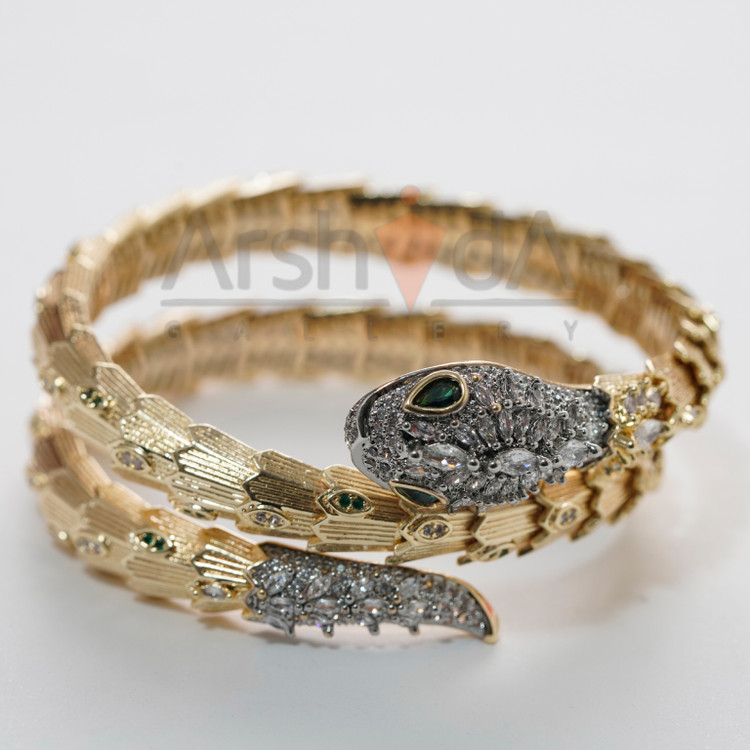 دستبند زنانه مار بولگاری دو لاین با نگینهای زیرکونیوم و آبکاری طلای 18 عیار و رادیوم