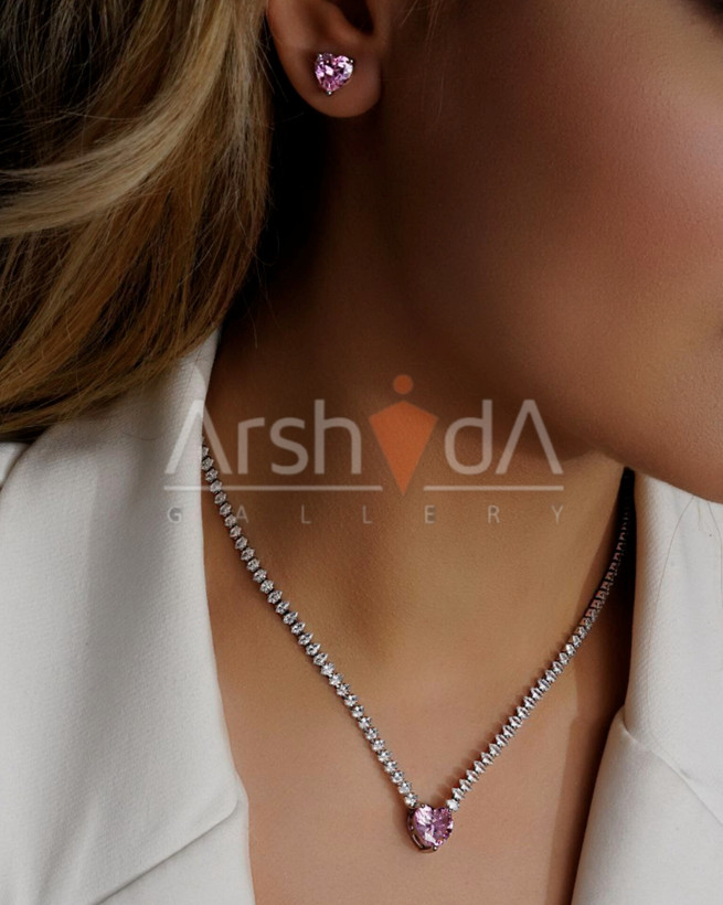 نیمست طرح جواهر رنگی قلبی با آبکاری رادیوم و نگینهای زیرکونیوم