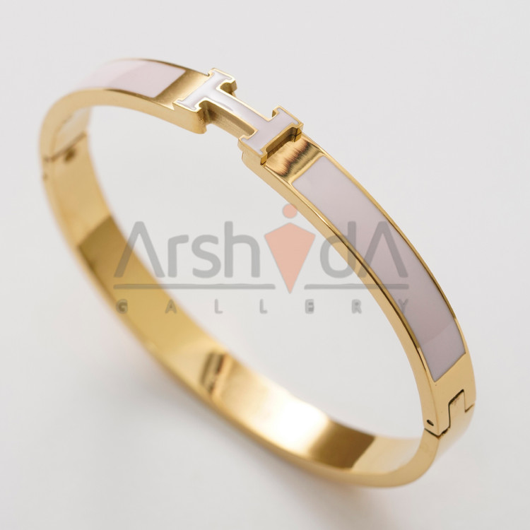 دستبند زنانه هرمس با طراحی لوکس میناکاری صورتی