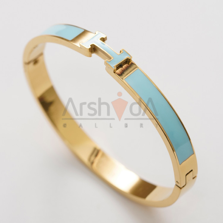 دستبند زنانه هرمس با طراحی لوکس میناکاری آبی