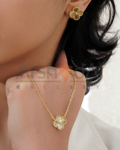 نیم ست زنانه ونکلیف تراش با آبکاری طلا ۱۸ عیار و پوشش نانو رنگ ثابت