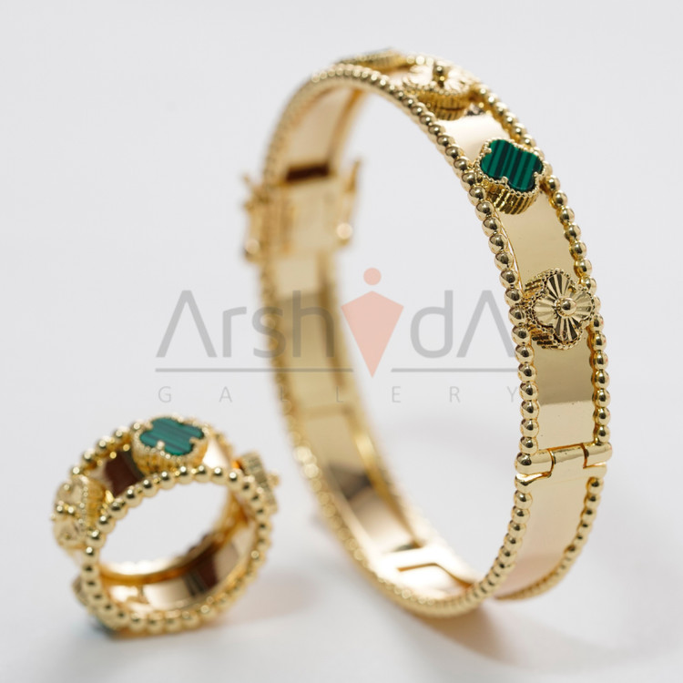 ست دستبند و انگشتر ونکلیف با آبکاری طلای ۱۸ عیار و رنگبندی لوکس