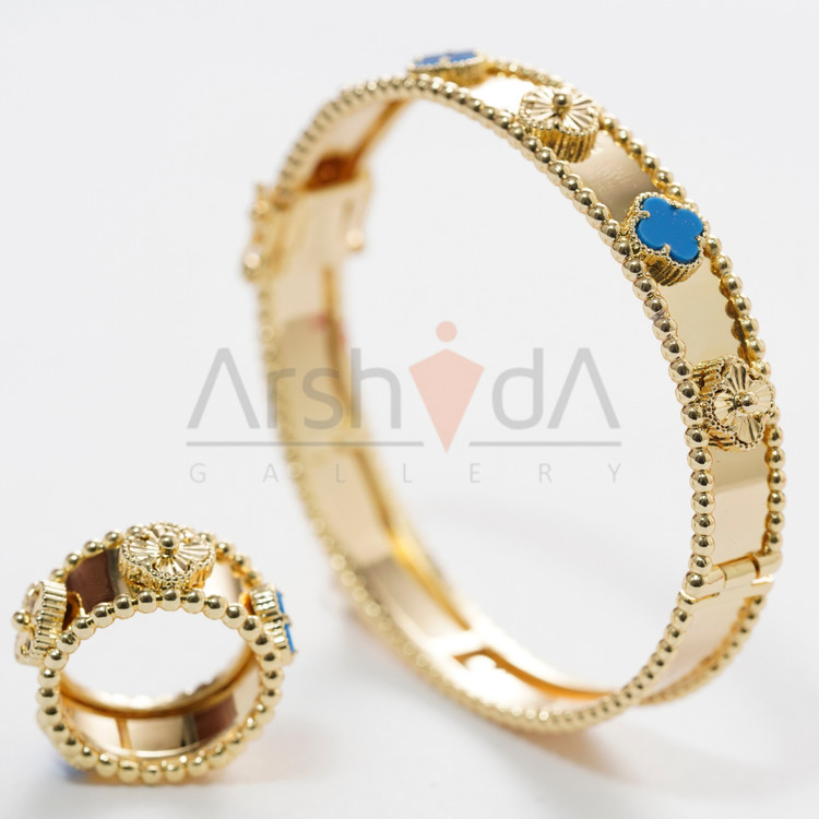 ست دستبند و انگشتر ونکلیف با آبکاری طلای ۱۸ عیار و رنگبندی لوکس