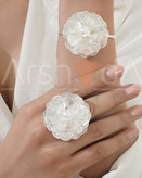 ست بنگل و انگشتر گل مینیاتور با مروارید پرورشی - نقره