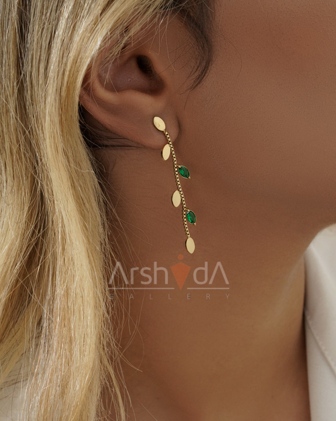 ست گردنبند، دستبند و گوشواره برگ نگیندار استیل با آبکاری طلای ۱۸ عیار