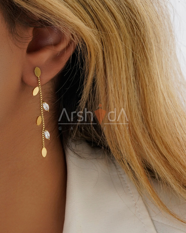 ست گردنبند، دستبند و گوشواره برگ نگیندار استیل با آبکاری طلای ۱۸ عیار