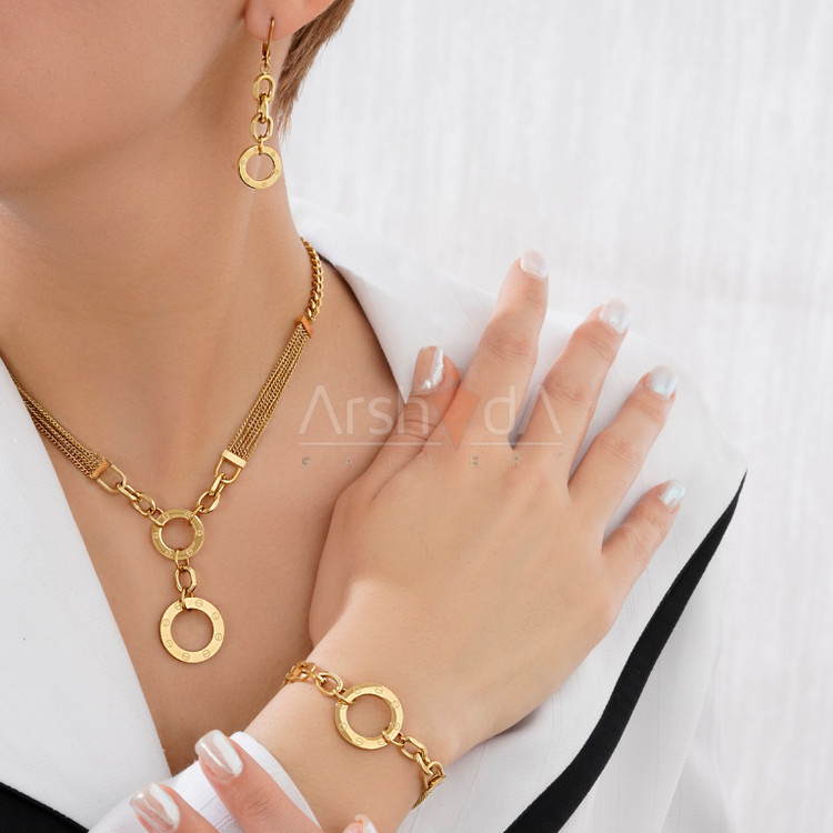 ست کارتیر مدل لئا با زنجیر ظریف چندرشتهای و آبکاری طلا ۱۸ عیار