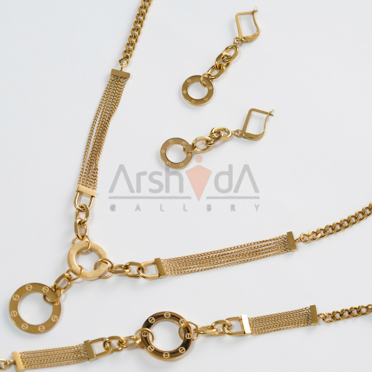 ست کارتیر مدل لئا با زنجیر ظریف چندرشتهای و آبکاری طلا ۱۸ عیار