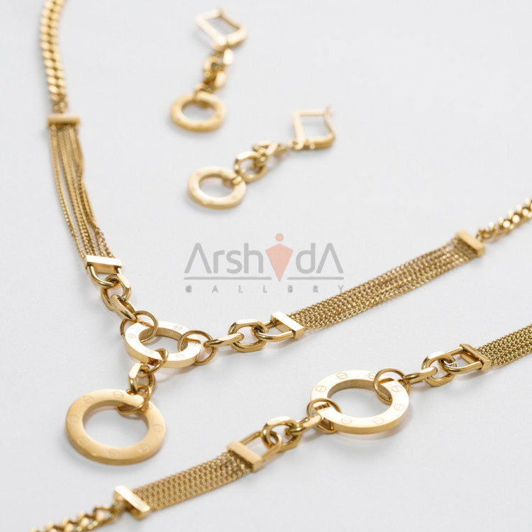 ست کارتیر مدل لئا با زنجیر ظریف چندرشتهای و آبکاری طلا ۱۸ عیار