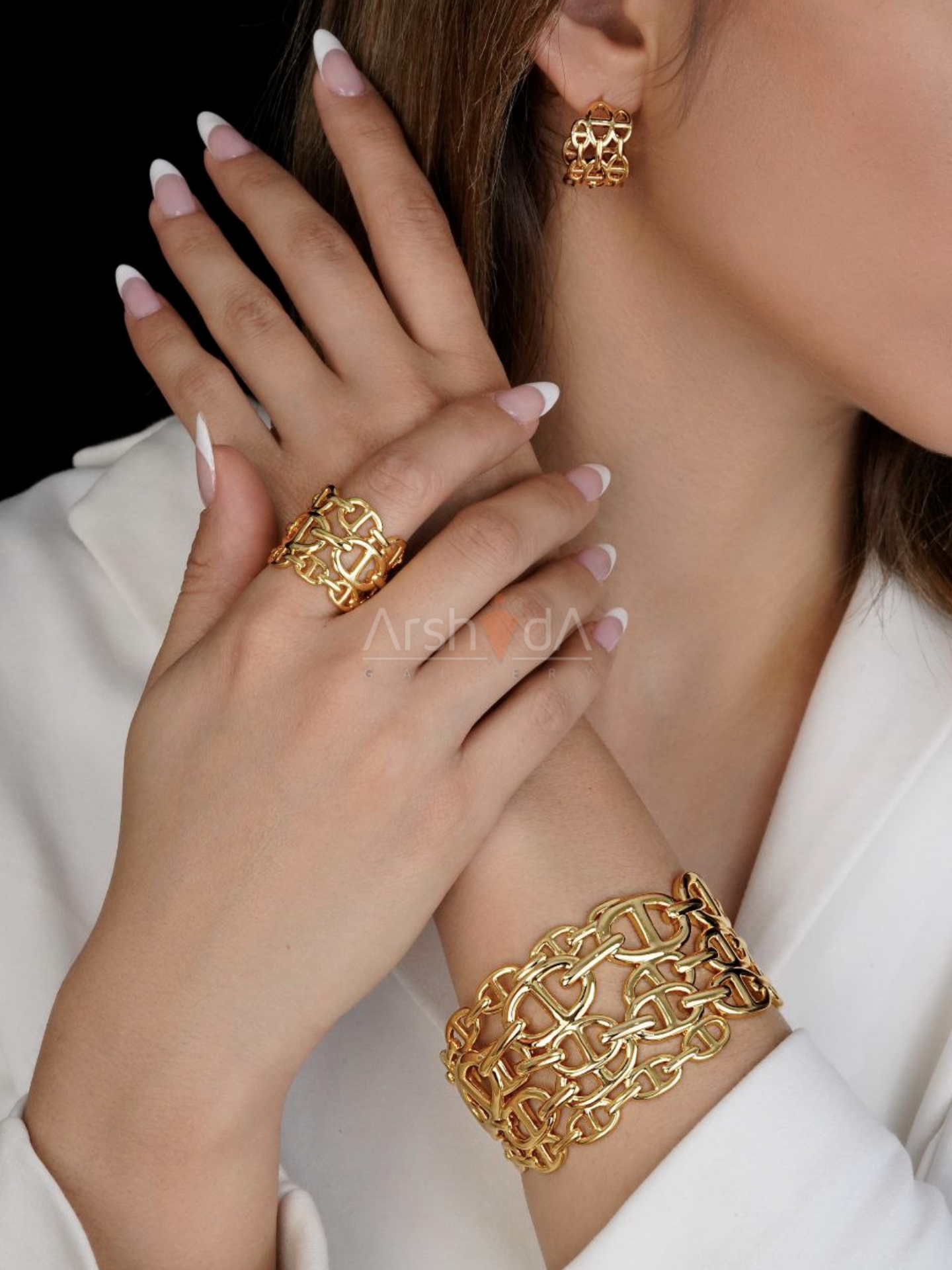 ست دستبند، انگشتر و گوشواره هرمس با آبکاری طلا و رادیوم