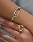 ست زنانه دستبند و انگشتر هرمس با آبکاری طلا 18 عیار و رادیوم، نگینهای زیرکونیا