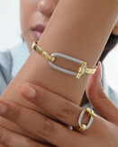 ست زنانه دستبند و انگشتر هرمس با آبکاری طلا 18 عیار و رادیوم، نگینهای زیرکونیا