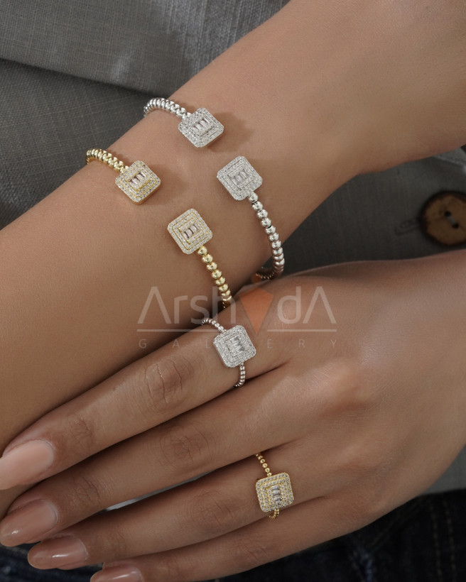 ست زنانه دستبند و انگشتر نگیندار با آبکاری طلا ۱۸ عیار و پوشش نانو
