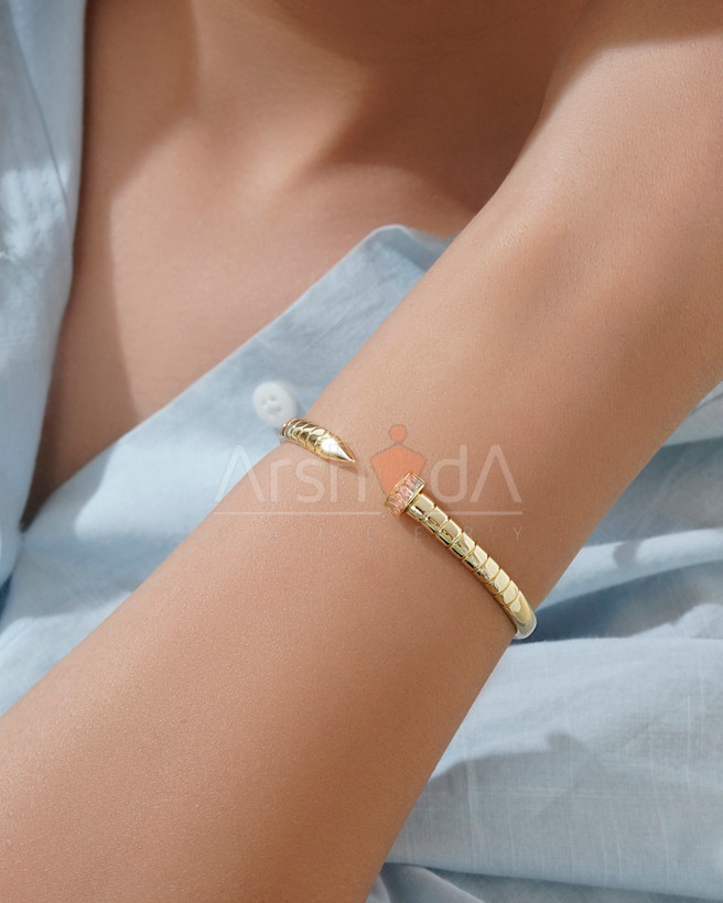 بنگل زنانه میخ کارتیه با آبکاری رادیوم و طلای ۱۸ عیار رنگ ثابت