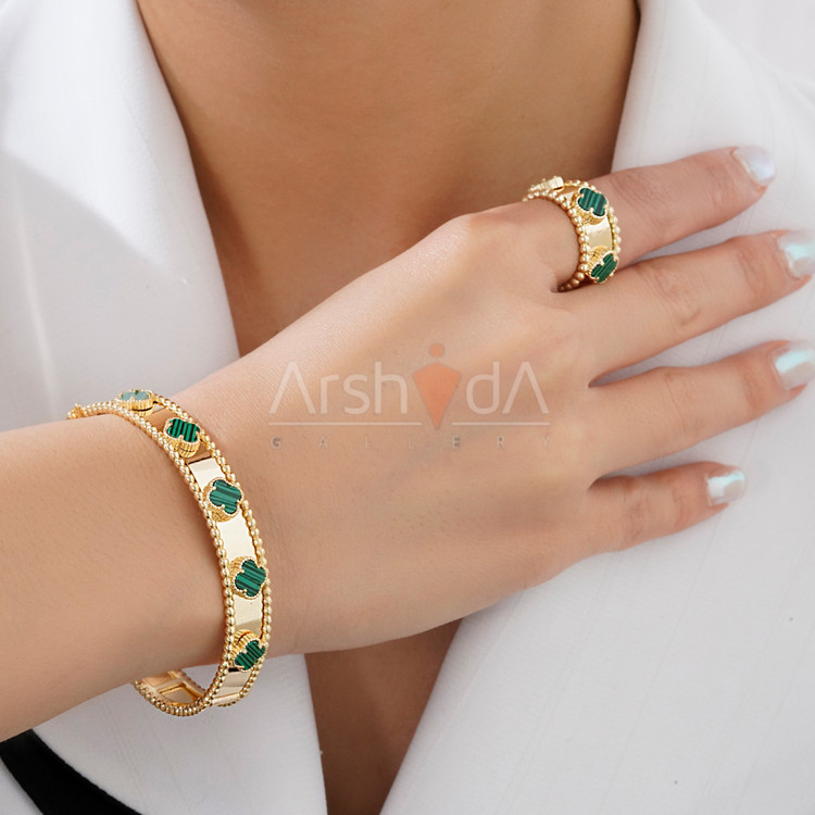 ست دستبند و انگشتر ونکلیف با آبکاری طلای ۱۸ عیار و رنگبندی لوکس