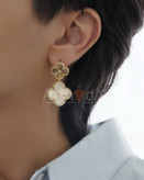 گوشواره زنانه دوگل ونکلیف با سنگ طبیعی رنگی و تراش آبکاری طلا و رادیوم