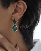 گوشواره زنانه دوگل ونکلیف با سنگ طبیعی رنگی و تراش آبکاری طلا و رادیوم