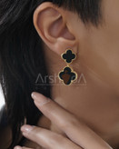 گوشواره زنانه دوگل ونکلیف با سنگ طبیعی رنگی و تراش آبکاری طلا و رادیوم