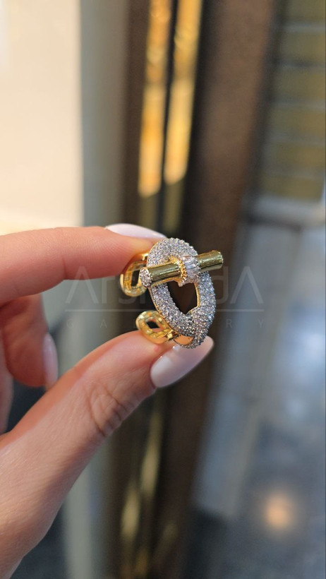 ست زنانه دستبند و انگشتر هرمس با آبکاری طلا 18 عیار و رادیوم، نگینهای زیرکونیا