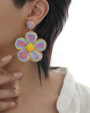 گوشواره زنانه گل رنگی با میخ نقره ضد حساسیت و طراحی سبک