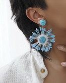 گوشواره زنانه گل رنگی با میخ نقره ضد حساسیت و طراحی سبک