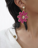 گوشواره زنانه گل رنگی با میخ نقره ضد حساسیت و طراحی سبک