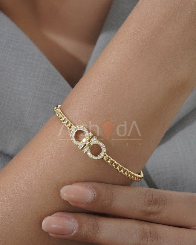 بنگل زنانه طرح طلا با آبکاری ۱۸ عیار و رنگ ثابت نانو