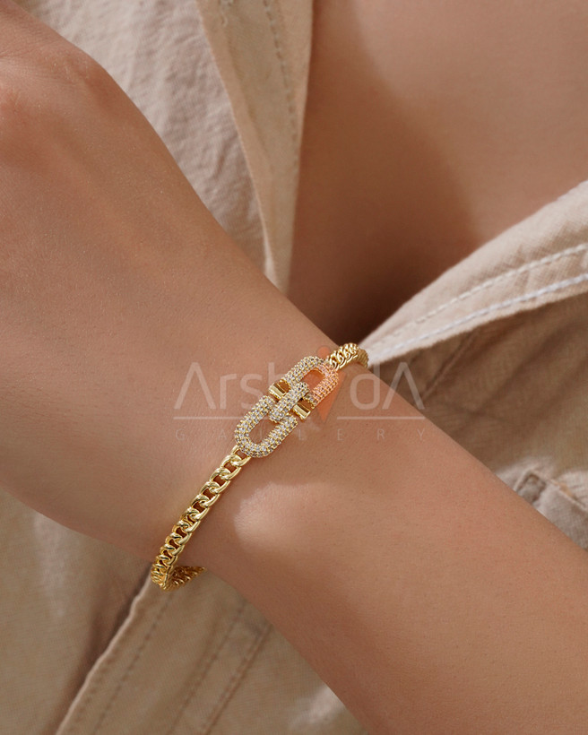 بنگل زنانه طرح طلا با آبکاری ۱۸ عیار و رنگ ثابت نانو