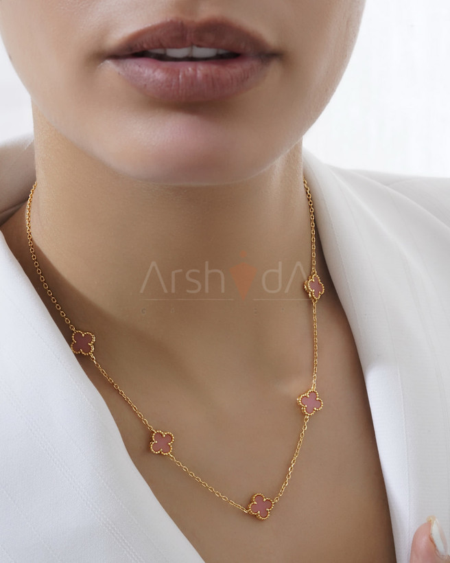 ست زنانه ونکلیف مدل Alhambra با سنگ صدفی صورتی و آبکاری طلای ۱۸ عیار مسترکوالیتی