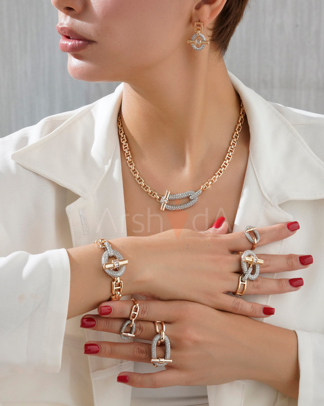 کالکشن زیورآلات زنانه هرمس شامپاینی با آبکاری طلا و رادیوم رنگ ثابت