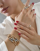 کالکشن انگشتر و دستبند زنانه بامبو با آبکاری طلای ۱۸ عیار - رنگ شامپاینی