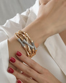 کالکشن انگشتر و دستبند زنانه بامبو با آبکاری طلای ۱۸ عیار - رنگ شامپاینی