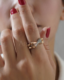 کالکشن انگشتر و دستبند زنانه بامبو با آبکاری طلای ۱۸ عیار - رنگ شامپاینی