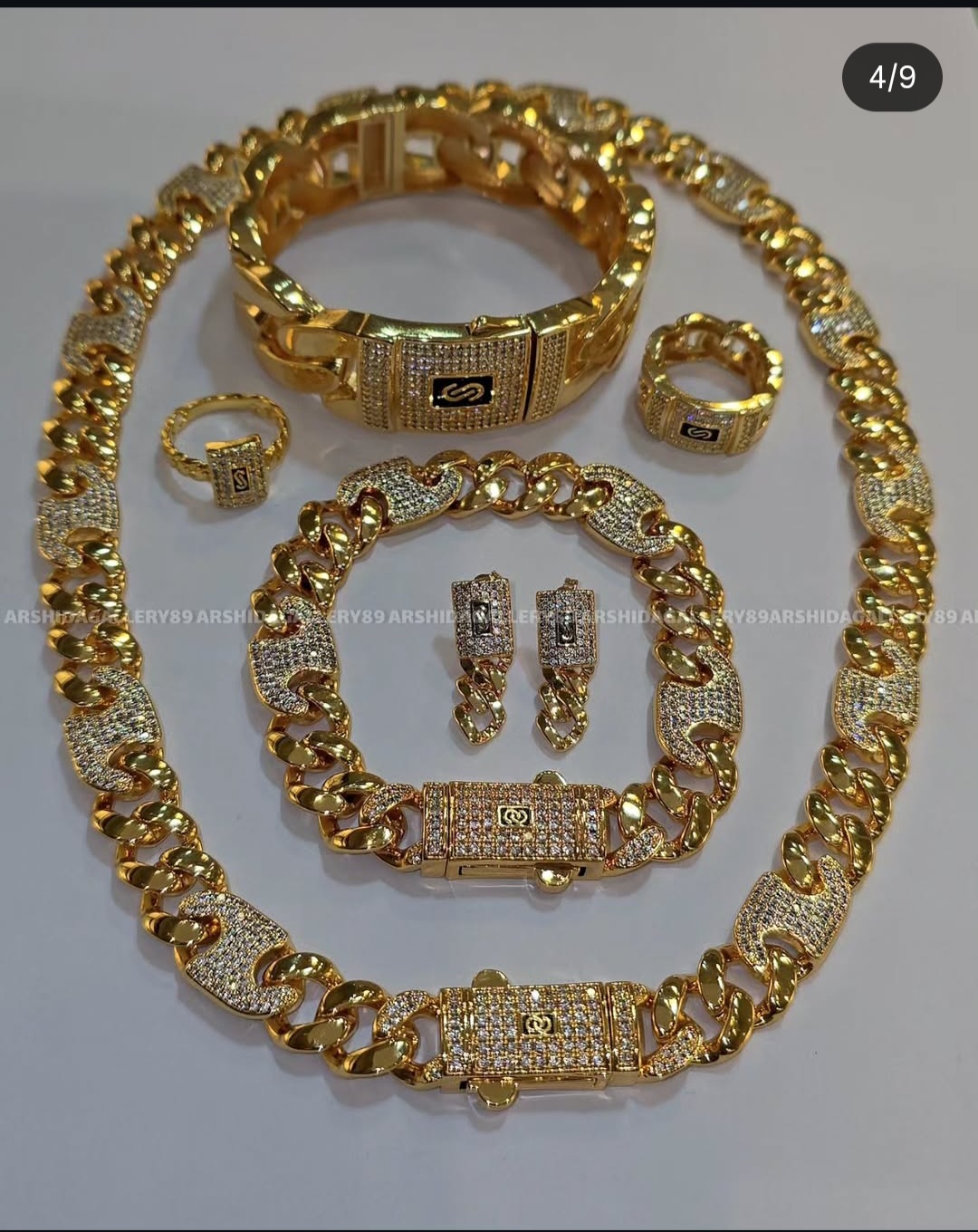 ست گردنبند و دستبند انگشتر گوشواره موناکوچین وارداتی آبکاری طلا ۱۸ عیار و نانو پولیش تک با نگین